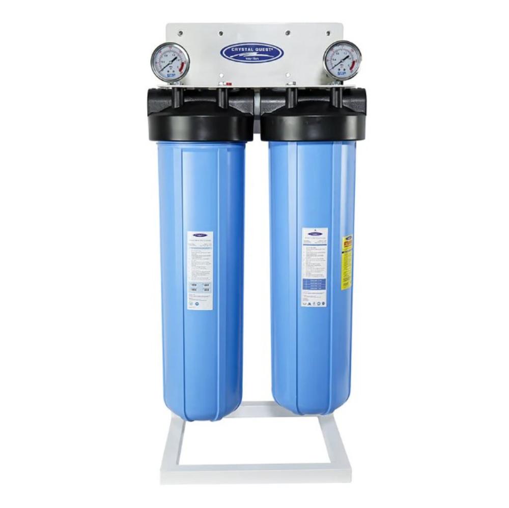 Crystal Quest Big Blue Metal Removal Whole House Double Water Filter (4-6 GPM | 1-2 people) With System Stand