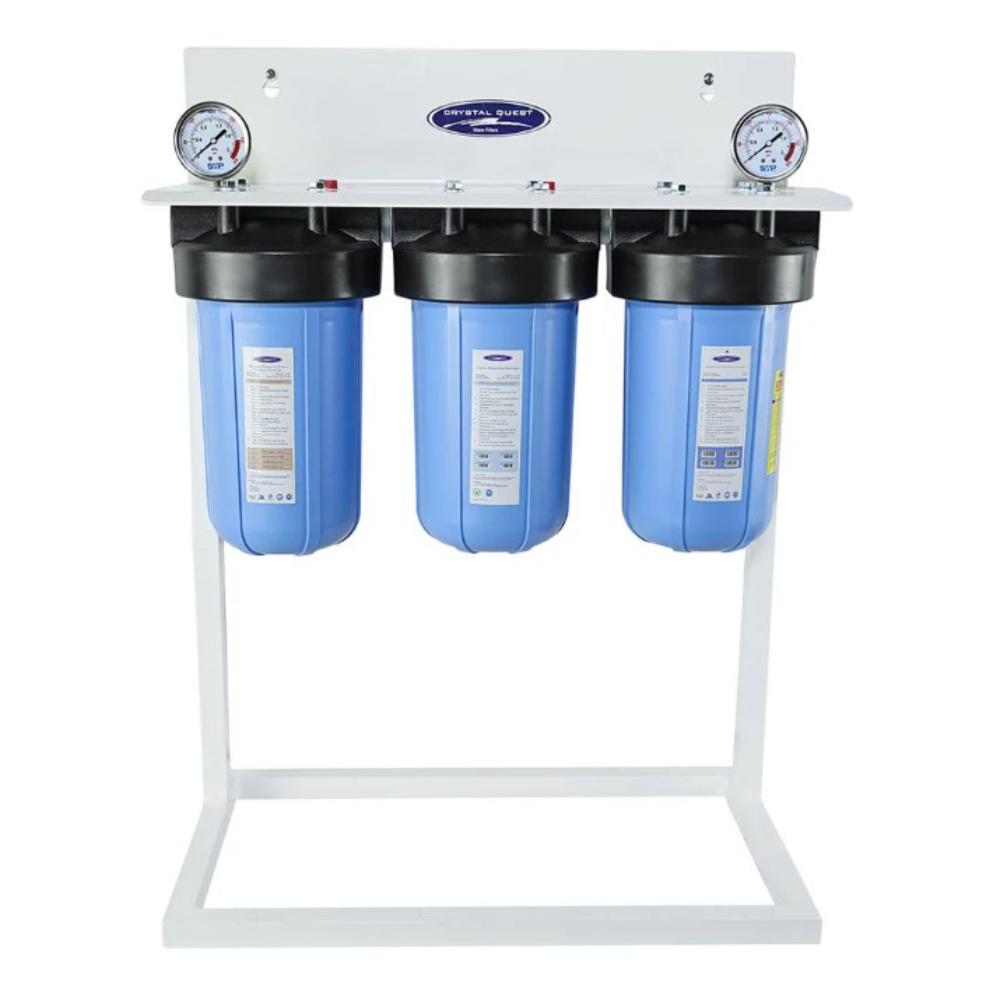 Crystal Quest Compact Whole House Triple Water Filter, SMART Series (3-6 GPM | 1-2 people)
