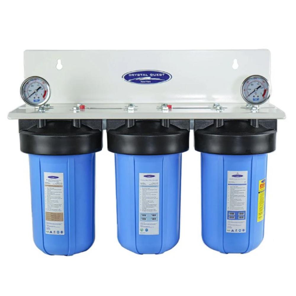 Crystal Quest Compact Whole House Triple Water Filter, SMART Series (3-6 GPM | 1-2 people)