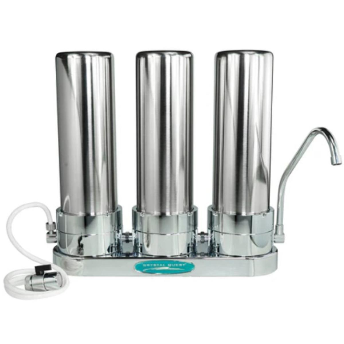 Crystal Quest Fluoride Countertop Water Filter Triple Stainless Steel