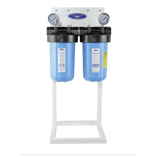 Crystal Quest Compact Whole House Double Water Filter, SMART Series (3-6 GPM | 1-2 people) With System Stand