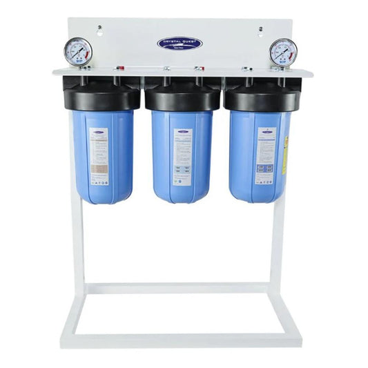 Crystal Quest Compact Whole House Triple Water Filter, SMART Series (3-6 GPM | 1-2 people) With System Stand