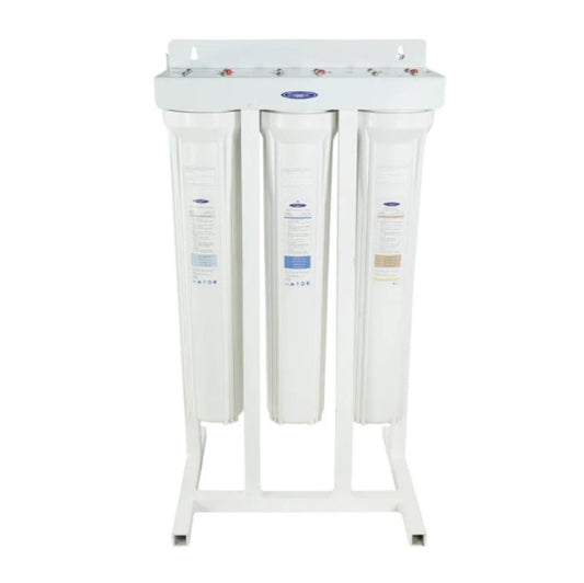 Crystal Quest Mini Whole House Triple Water Filter for Arsenic Removal (2-4 GPM | 1-2 people) With System Stand
