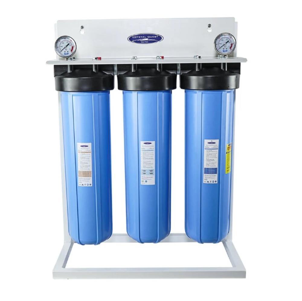 Crystal Quest Big Blue Metal Removal Whole House Triple Water Filter With System Stand