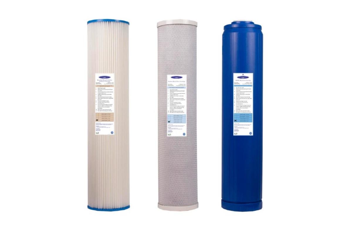 RO filter pack Three cylindrical filters of different colors